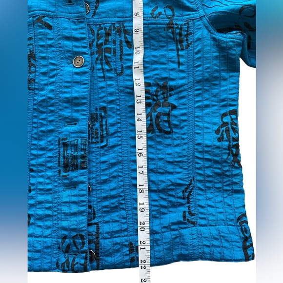Chico’s jacket turquoise with black Chinese characters EUC fits Size M - Picture 4 of 9